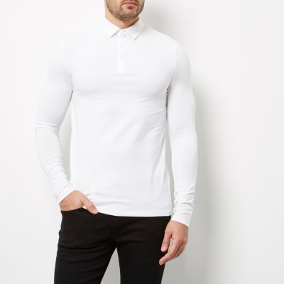 White muscle fit polo top
